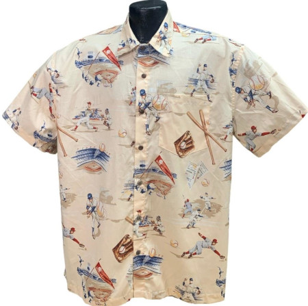 Tan Retro Baseball  Hawaiian shirt -Made in USA 100% Cotton